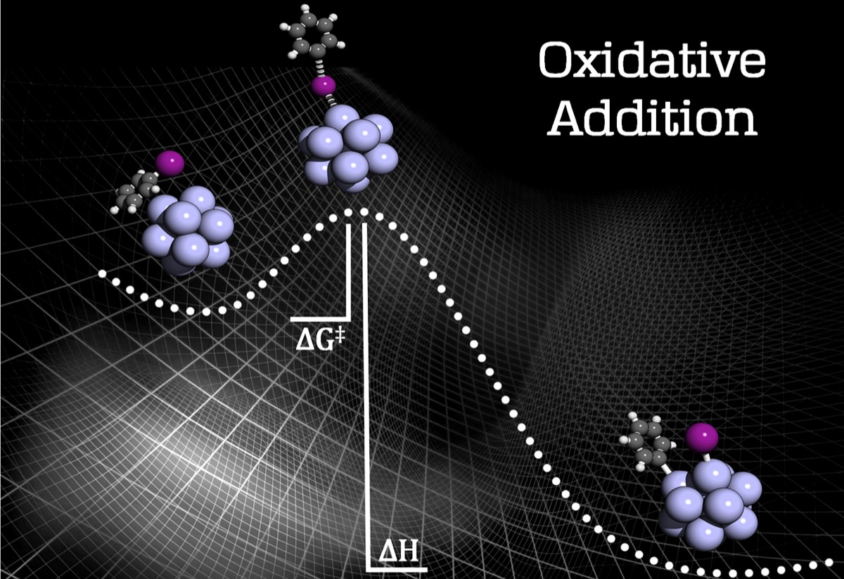 Free energy profile for oxidative addition of a carbon-iodine bond on an aluminum nanocluster